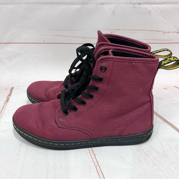 Dr Doc Martens Burgundy Red Canvas Shoreditch Lace Up Airwave Combat Boots - Picture 1 of 7